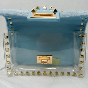 Faux Fur Studded Clutch with Pouch (Blue)